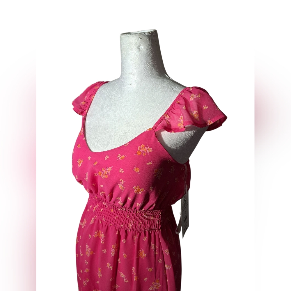 NWT SZ XS FLORAL DRESS WITH STRETCH BODICE (SEE PICS FOR SLIGHT FLAW) - Picture 10 of 16